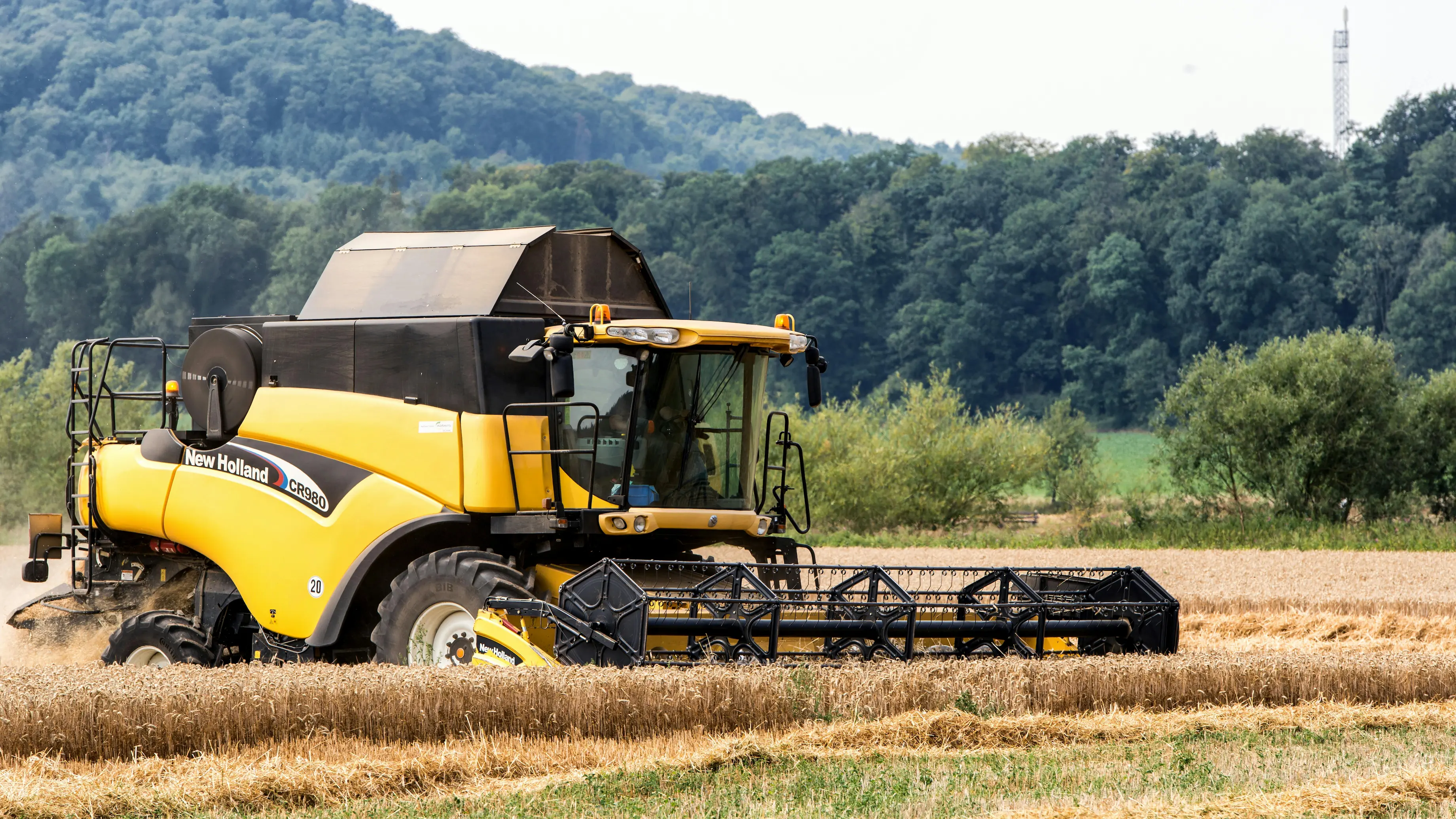 Harvester working in a field